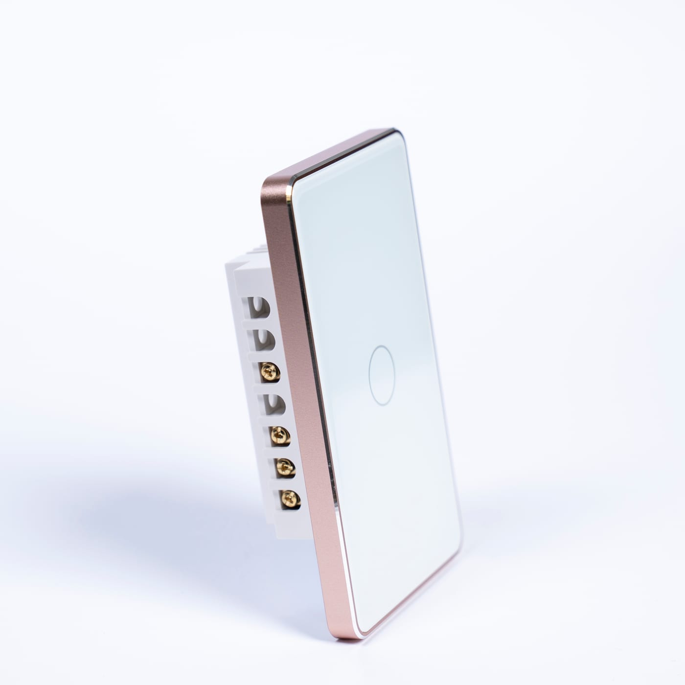 OSH 1 Gang Smart Light Switch white face gold frame side view