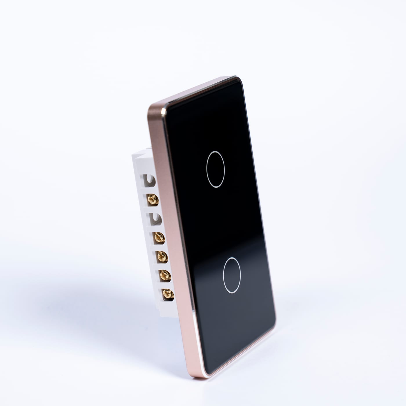 OSH 2 Gang Smart Light Switch black face gold frame side view