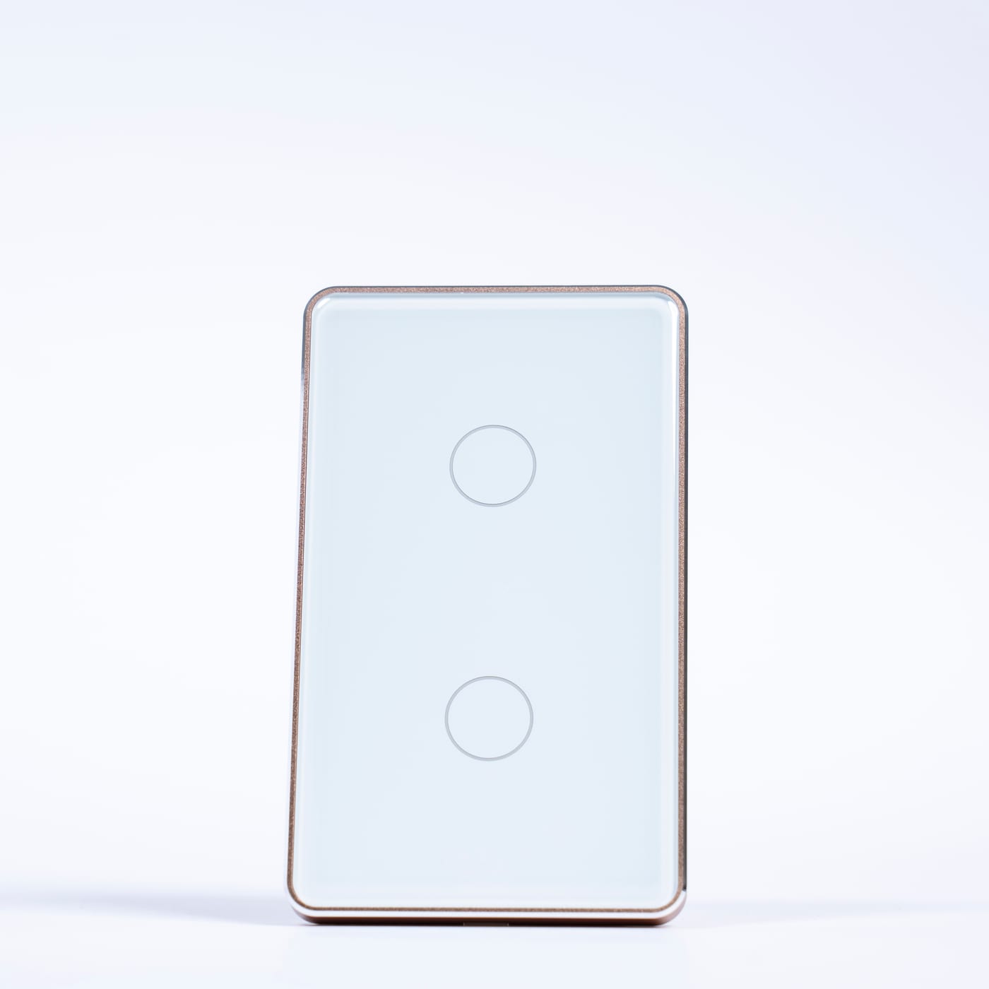 OSH 2 Gang Smart Light Switch white face gold frame front view