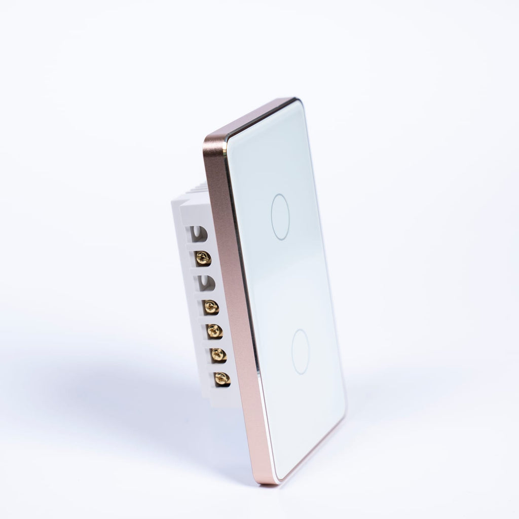 OSH 2 Gang Smart Light Switch white face gold frame side view