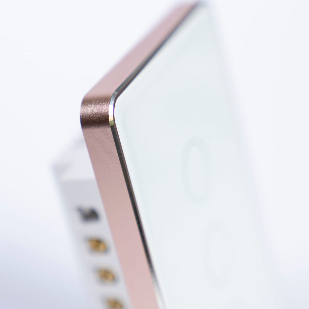 OSH 2 Gang Smart Light Switch white face gold frame detail view