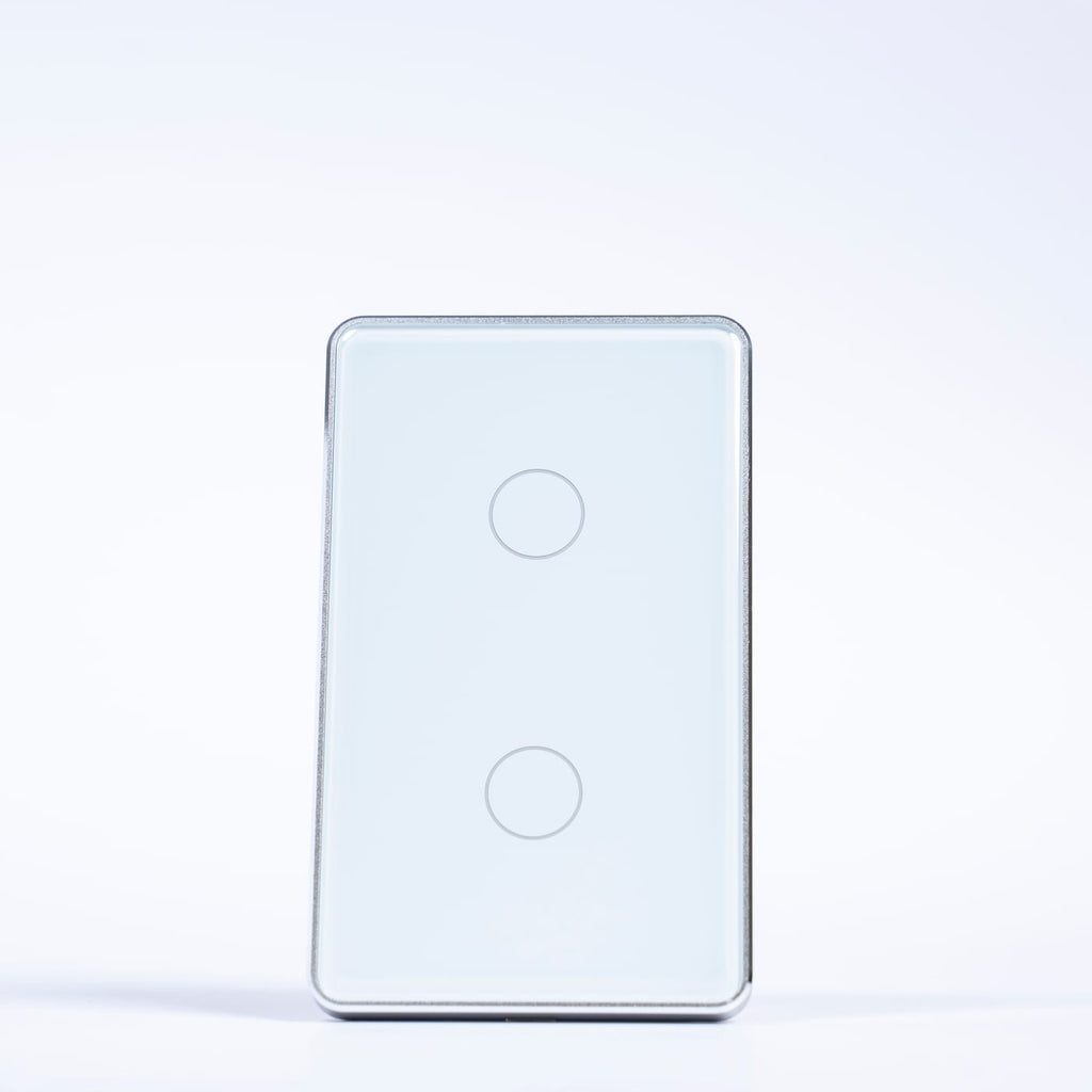 OSH 2 Gang Smart Light Switch white face silver frame front view