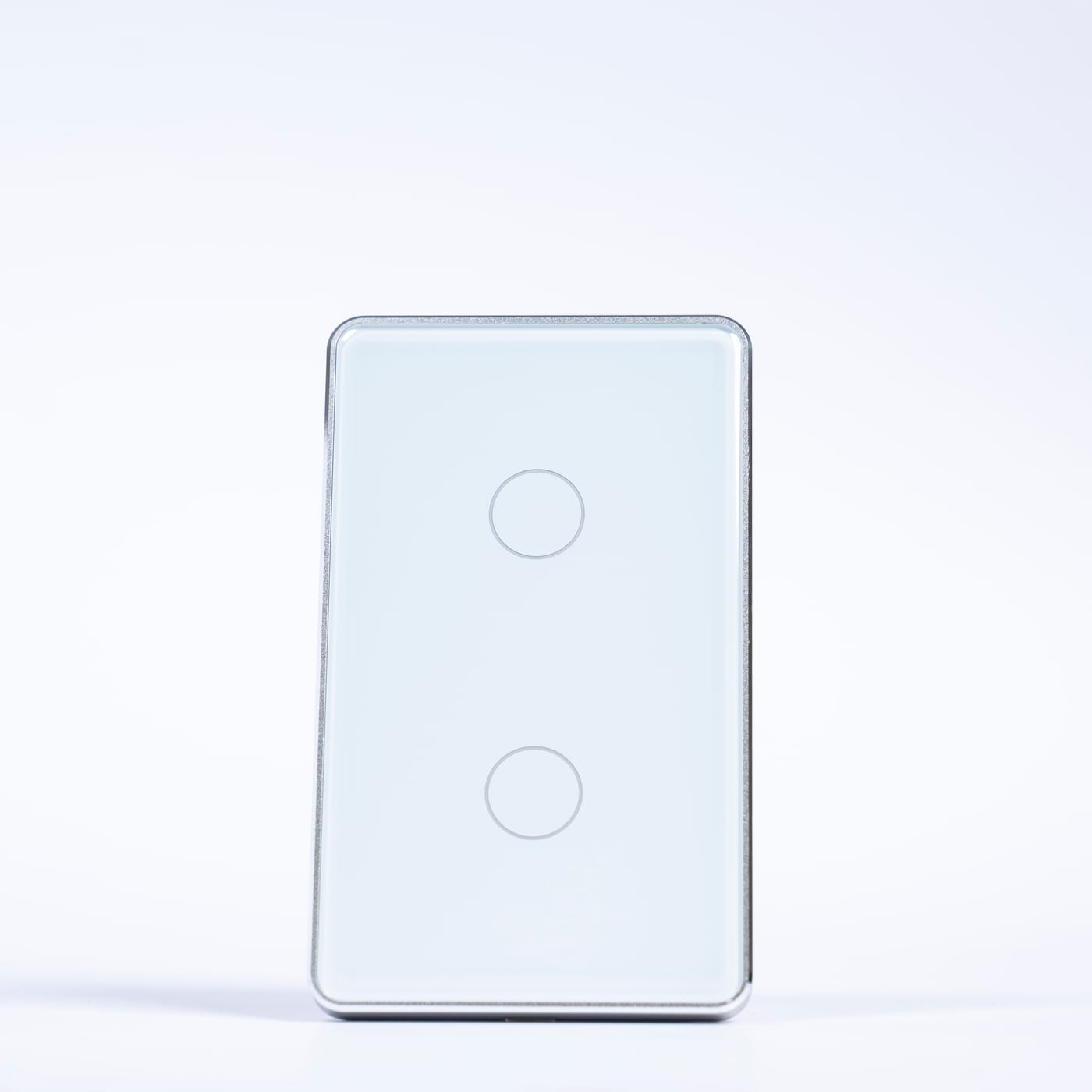 OSH 2 Gang Smart Light Switch white face silver frame front view