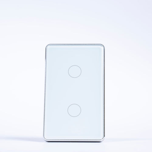 OSH 2 Gang Smart Light Switch white face silver frame front view