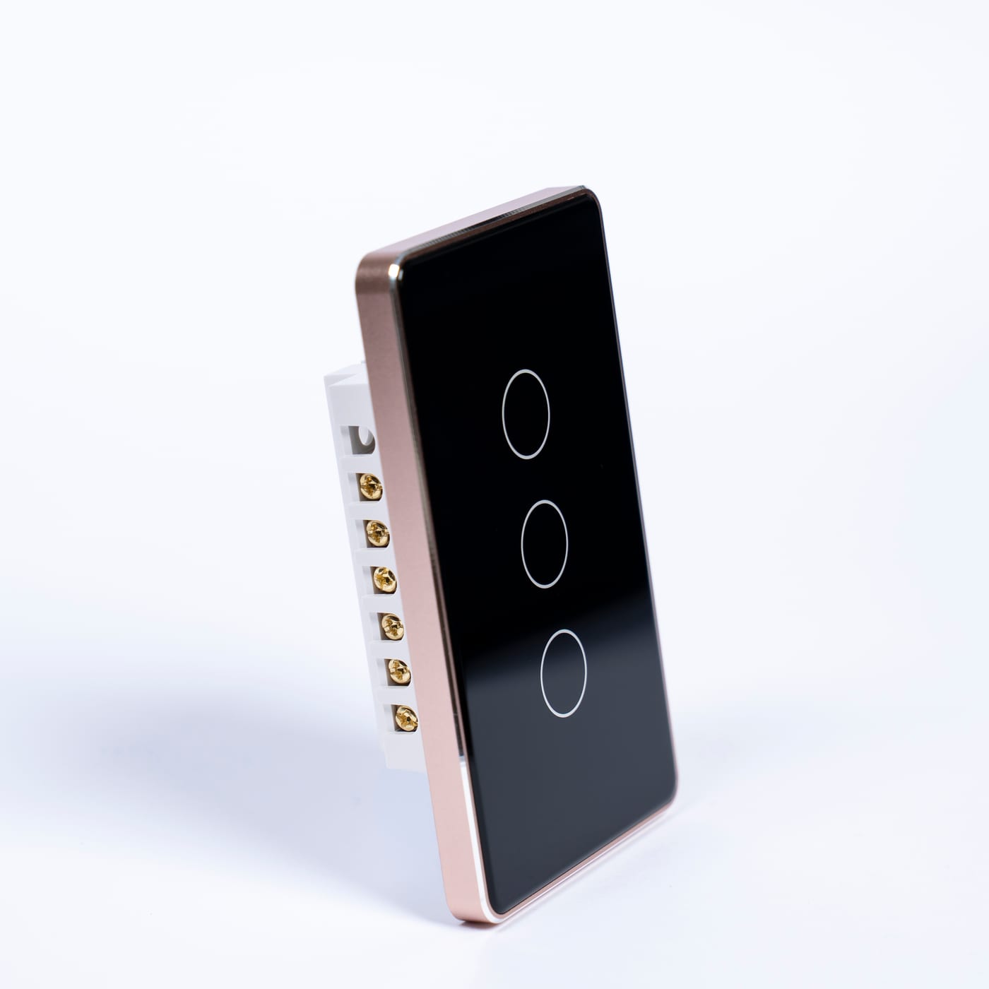 OSH 3 Gang Smart Light Switch black face gold frame side view