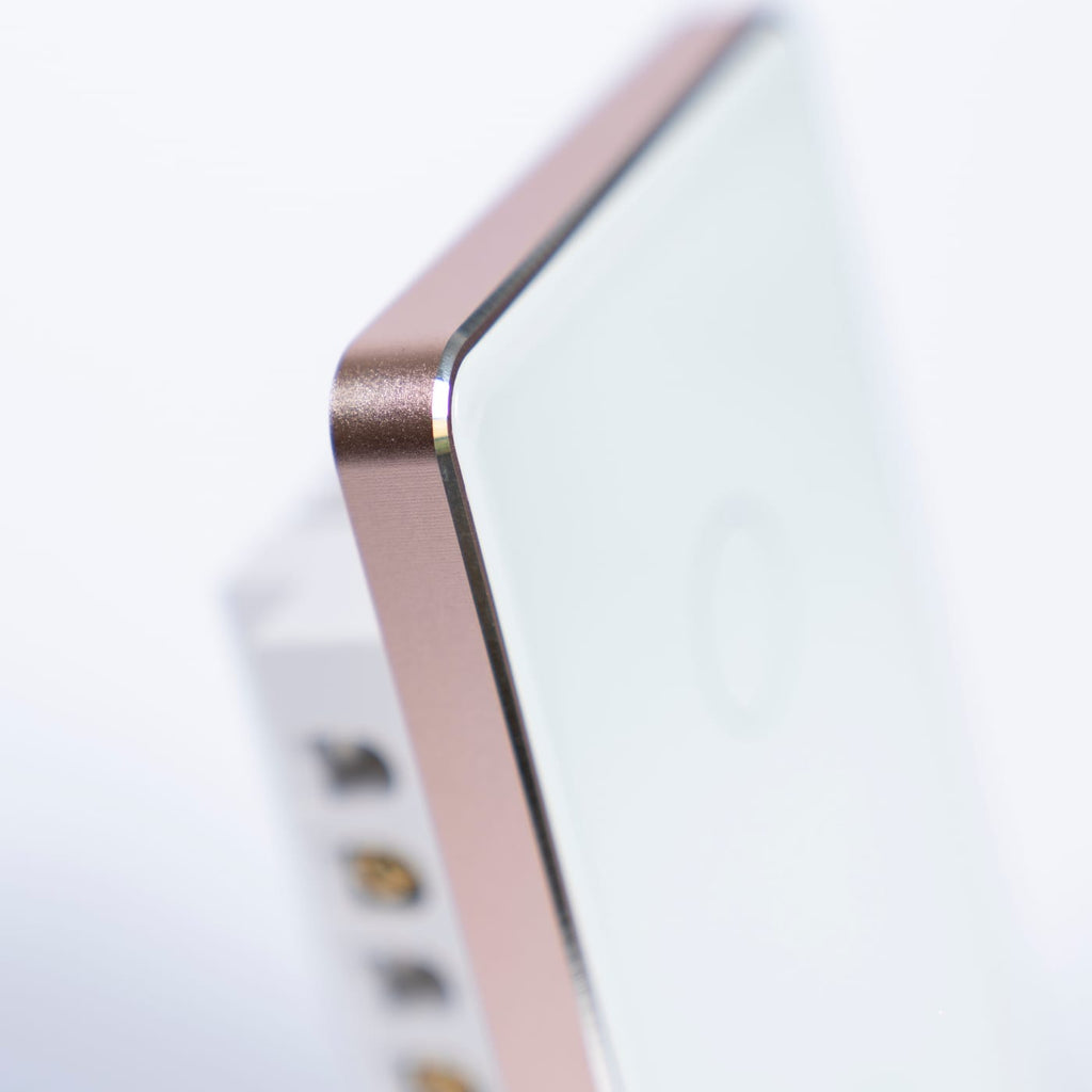OSH 3 Gang Smart Light Switch white face gold frame detail view