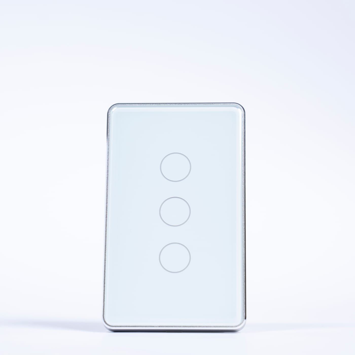 OSH 3 Gang Smart Light Switch white face silver frame front view