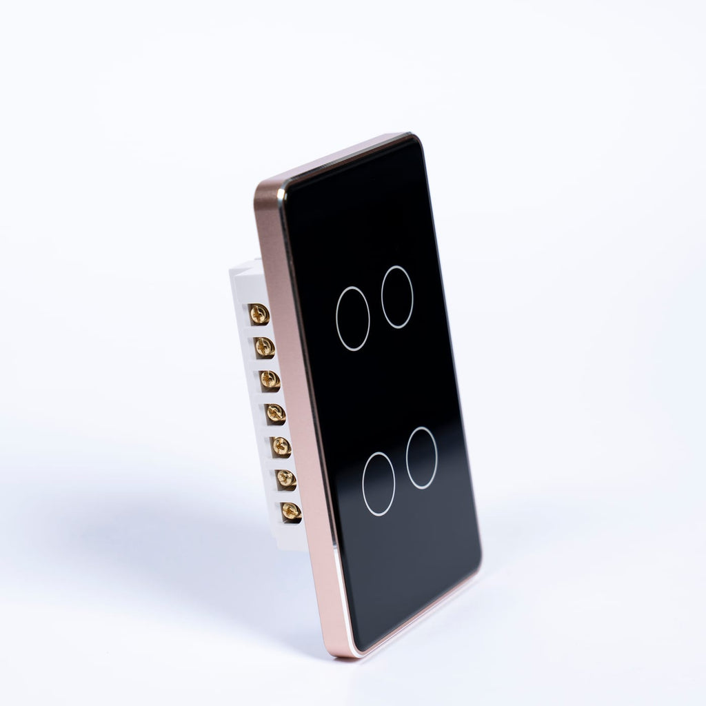 OSH 4 Gang Smart Light Switch black face gold frame side view