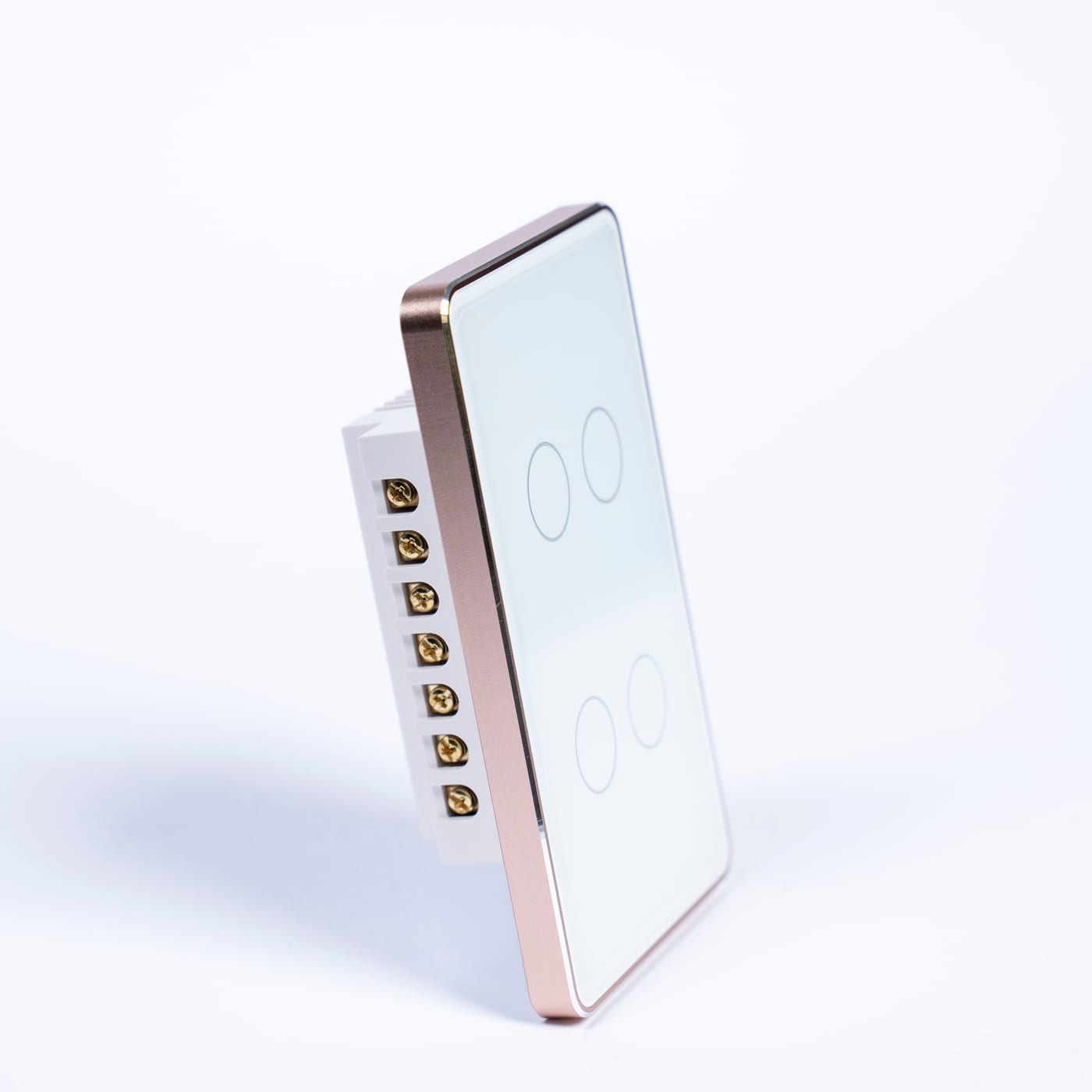 OSH 4 Gang Smart Light Switch white face gold frame side view